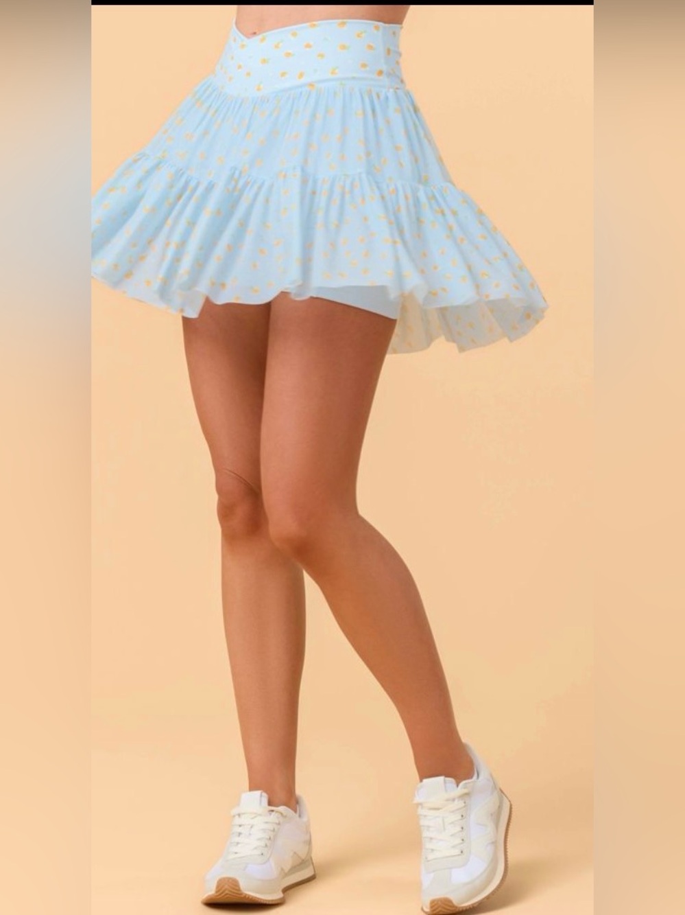 Blogilates Ballerina Skort Light Blue Citrus print Ruffle Mini Skirt sz Small